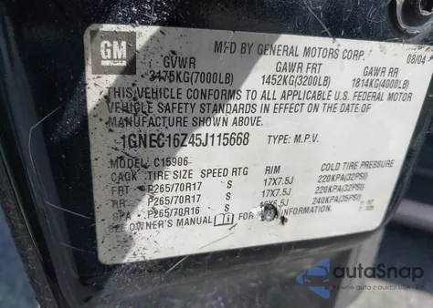 2005 Chevrolet Suburban 1500 Lt z USA, uszkodzony, nr VIN 1GNEC16Z45J115668